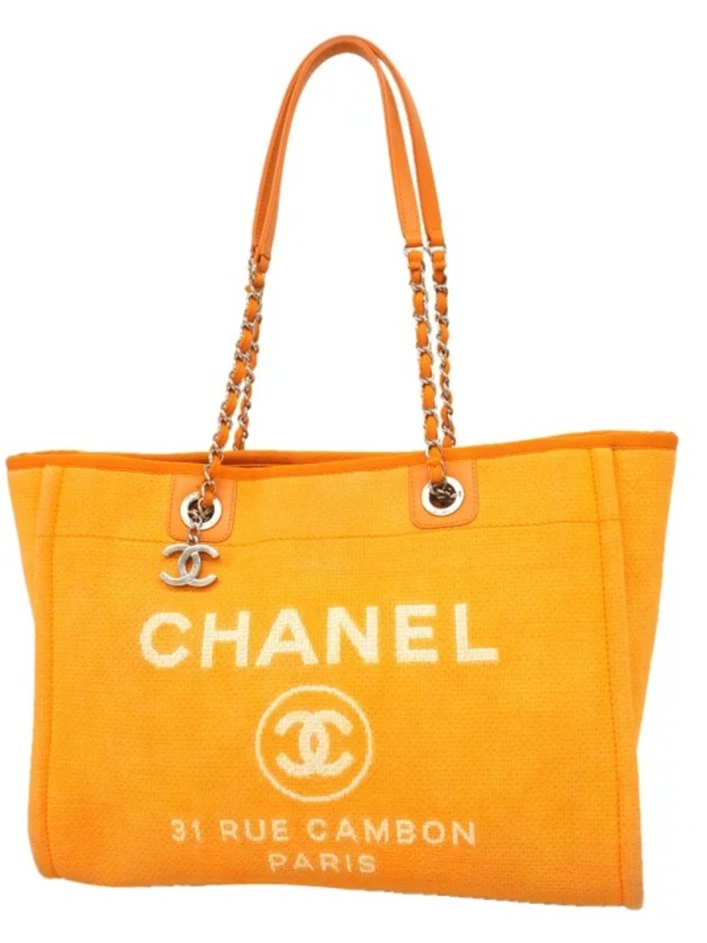 Authentic CHANEL Medium Deauville orange mixed fibers tote